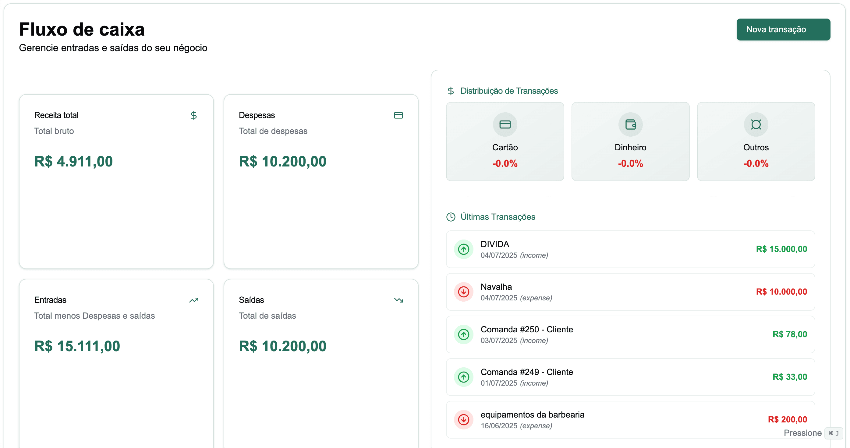 Controle de Caixa